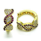 Oro Laminado Huggie Hoop, Gold Filled Style with Ruby and White Micro Pave, Polished, Golden Finish