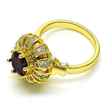 Oro Laminado Multi Stone Ring, Gold Filled Style Flower and Butterfly Design, with Garnet Cubic Zirconia and White Micro Pave, Polished, Golden Finish