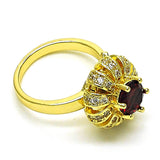 Oro Laminado Multi Stone Ring, Gold Filled Style Flower and Butterfly Design, with Garnet Cubic Zirconia and White Micro Pave, Polished, Golden Finish