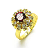 Oro Laminado Multi Stone Ring, Gold Filled Style Flower and Butterfly Design, with Garnet Cubic Zirconia and White Micro Pave, Polished, Golden Finish
