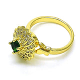 Oro Laminado Multi Stone Ring, Gold Filled Style Butterfly Design, with Green Cubic Zirconia and White Micro Pave, Polished, Golden Finish