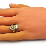 Oro Laminado Multi Stone Ring, Gold Filled Style Owl Design, with Multicolor Micro Pave and Garnet Cubic Zirconia, Polished, Golden Finish