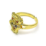 Oro Laminado Multi Stone Ring, Gold Filled Style Owl Design, with Multicolor Micro Pave and Garnet Cubic Zirconia, Polished, Golden Finish