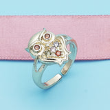 Oro Laminado Multi Stone Ring, Gold Filled Style Owl Design, with Multicolor Micro Pave and Garnet Cubic Zirconia, Polished, Golden Finish