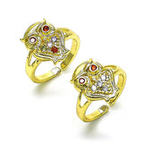 Oro Laminado Multi Stone Ring, Gold Filled Style Owl Design, with Multicolor Micro Pave and Garnet Cubic Zirconia, Polished, Golden Finish