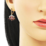 Oro Laminado Earring and Pendant Adult Set, Gold Filled Style Evil Eye Design, with White Micro Pave, Red Enamel Finish, Golden Finish