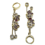 Oro Laminado Long Earring, Gold Filled Style Box and Elephant Design, with Ruby and Black Micro Pave, Polished, Golden Finish