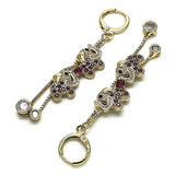 Oro Laminado Long Earring, Gold Filled Style Box and Elephant Design, with Ruby and Black Micro Pave, Polished, Golden Finish