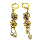 Oro Laminado Long Earring, Gold Filled Style Box and Elephant Design, with Ruby and Black Micro Pave, Polished, Golden Finish