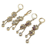 Oro Laminado Long Earring, Gold Filled Style Box and Elephant Design, with Ruby and Black Micro Pave, Polished, Golden Finish