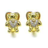 Oro Laminado Huggie Hoop, Gold Filled Style Teddy Bear and Heart Design, with White Micro Pave, Polished, Golden Finish