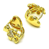 Oro Laminado Huggie Hoop, Gold Filled Style Teddy Bear and Heart Design, with White Micro Pave, Polished, Golden Finish
