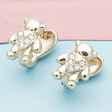 Oro Laminado Huggie Hoop, Gold Filled Style Teddy Bear and Heart Design, with White Micro Pave, Polished, Golden Finish