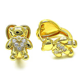 Oro Laminado Huggie Hoop, Gold Filled Style Teddy Bear and Heart Design, with White Micro Pave, Polished, Golden Finish