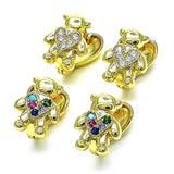 Oro Laminado Huggie Hoop, Gold Filled Style Teddy Bear and Heart Design, with White Micro Pave, Polished, Golden Finish