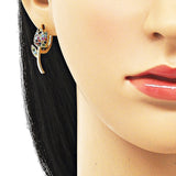 Oro Laminado Huggie Hoop, Gold Filled Style Flower Design, with Multicolor Micro Pave, Polished, Golden Finish