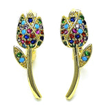 Oro Laminado Huggie Hoop, Gold Filled Style Flower Design, with Multicolor Micro Pave, Polished, Golden Finish