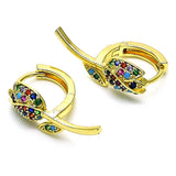 Oro Laminado Huggie Hoop, Gold Filled Style Flower Design, with Multicolor Micro Pave, Polished, Golden Finish