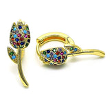Oro Laminado Huggie Hoop, Gold Filled Style Flower Design, with Multicolor Micro Pave, Polished, Golden Finish