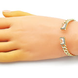 Oro Laminado Individual Bangle, Gold Filled Style Miami Cuban Design, with White Cubic Zirconia and White Micro Pave, Polished, Golden Finish