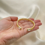 Oro Laminado Individual Bangle, Gold Filled Style Miami Cuban Design, with White Cubic Zirconia and White Micro Pave, Polished, Golden Finish