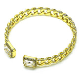 Oro Laminado Individual Bangle, Gold Filled Style Miami Cuban Design, with White Cubic Zirconia and White Micro Pave, Polished, Golden Finish