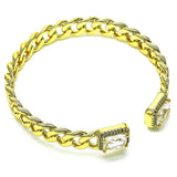Oro Laminado Individual Bangle, Gold Filled Style Miami Cuban Design, with White Cubic Zirconia and White Micro Pave, Polished, Golden Finish