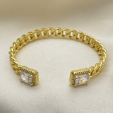 Oro Laminado Individual Bangle, Gold Filled Style Miami Cuban Design, with White Cubic Zirconia and White Micro Pave, Polished, Golden Finish