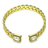 Oro Laminado Individual Bangle, Gold Filled Style Miami Cuban Design, with White Cubic Zirconia and White Micro Pave, Polished, Golden Finish