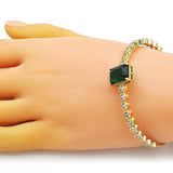 Oro Laminado Individual Bangle, Gold Filled Style with Green and White Cubic Zirconia, Polished, Golden Finish