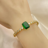 Oro Laminado Individual Bangle, Gold Filled Style with Green and White Cubic Zirconia, Polished, Golden Finish
