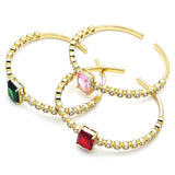 Oro Laminado Individual Bangle, Gold Filled Style with Green and White Cubic Zirconia, Polished, Golden Finish