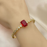 Oro Laminado Individual Bangle, Gold Filled Style with Garnet and White Cubic Zirconia, Polished, Golden Finish