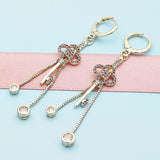 Oro Laminado Long Earring, Gold Filled Style key and Box Design, with Ruby Micro Pave and White Cubic Zirconia, Polished, Golden Finish