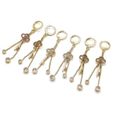 Oro Laminado Long Earring, Gold Filled Style key and Box Design, with Ruby Micro Pave and White Cubic Zirconia, Polished, Golden Finish