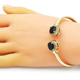 Oro Laminado Individual Bangle, Gold Filled Style with Black Cubic Zirconia and White Micro Pave, Polished, Golden Finish