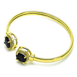 Oro Laminado Individual Bangle, Gold Filled Style with Black Cubic Zirconia and White Micro Pave, Polished, Golden Finish