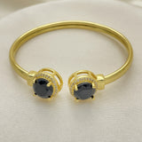 Oro Laminado Individual Bangle, Gold Filled Style with Black Cubic Zirconia and White Micro Pave, Polished, Golden Finish