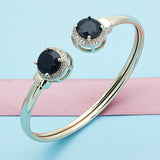 Oro Laminado Individual Bangle, Gold Filled Style with Black Cubic Zirconia and White Micro Pave, Polished, Golden Finish