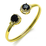 Oro Laminado Individual Bangle, Gold Filled Style with Black Cubic Zirconia and White Micro Pave, Polished, Golden Finish