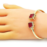 Oro Laminado Individual Bangle, Gold Filled Style with Garnet Cubic Zirconia and White Micro Pave, Polished, Golden Finish