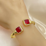 Oro Laminado Individual Bangle, Gold Filled Style with Garnet Cubic Zirconia and White Micro Pave, Polished, Golden Finish