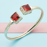 Oro Laminado Individual Bangle, Gold Filled Style with Garnet Cubic Zirconia and White Micro Pave, Polished, Golden Finish
