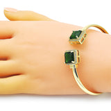 Oro Laminado Individual Bangle, Gold Filled Style with Green Cubic Zirconia and White Micro Pave, Polished, Golden Finish