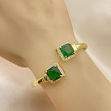 Oro Laminado Individual Bangle, Gold Filled Style with Green Cubic Zirconia and White Micro Pave, Polished, Golden Finish