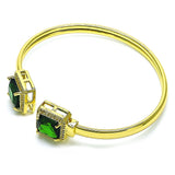 Oro Laminado Individual Bangle, Gold Filled Style with Green Cubic Zirconia and White Micro Pave, Polished, Golden Finish