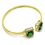 Oro Laminado Individual Bangle, Gold Filled Style with Green Cubic Zirconia and White Micro Pave, Polished, Golden Finish