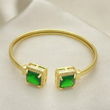 Oro Laminado Individual Bangle, Gold Filled Style with Green Cubic Zirconia and White Micro Pave, Polished, Golden Finish
