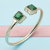 Oro Laminado Individual Bangle, Gold Filled Style with Green Cubic Zirconia and White Micro Pave, Polished, Golden Finish