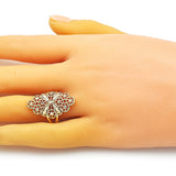 Oro Laminado Elegant Ring, Gold Filled Style Bow and Filigree Design, Diamond Cutting Finish, Golden Finish
